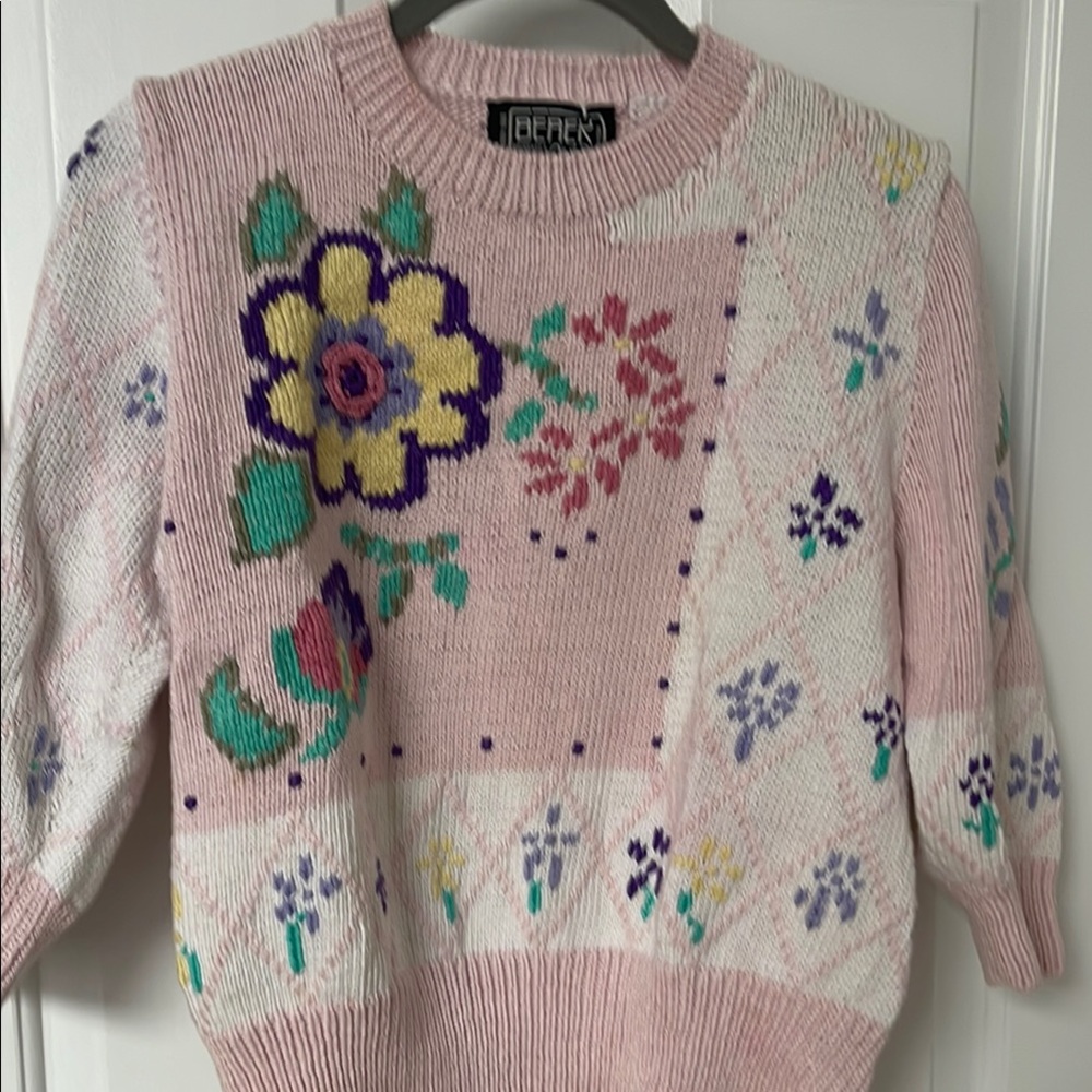 Vintage 80s Berek Hand Knit cotton Sweater